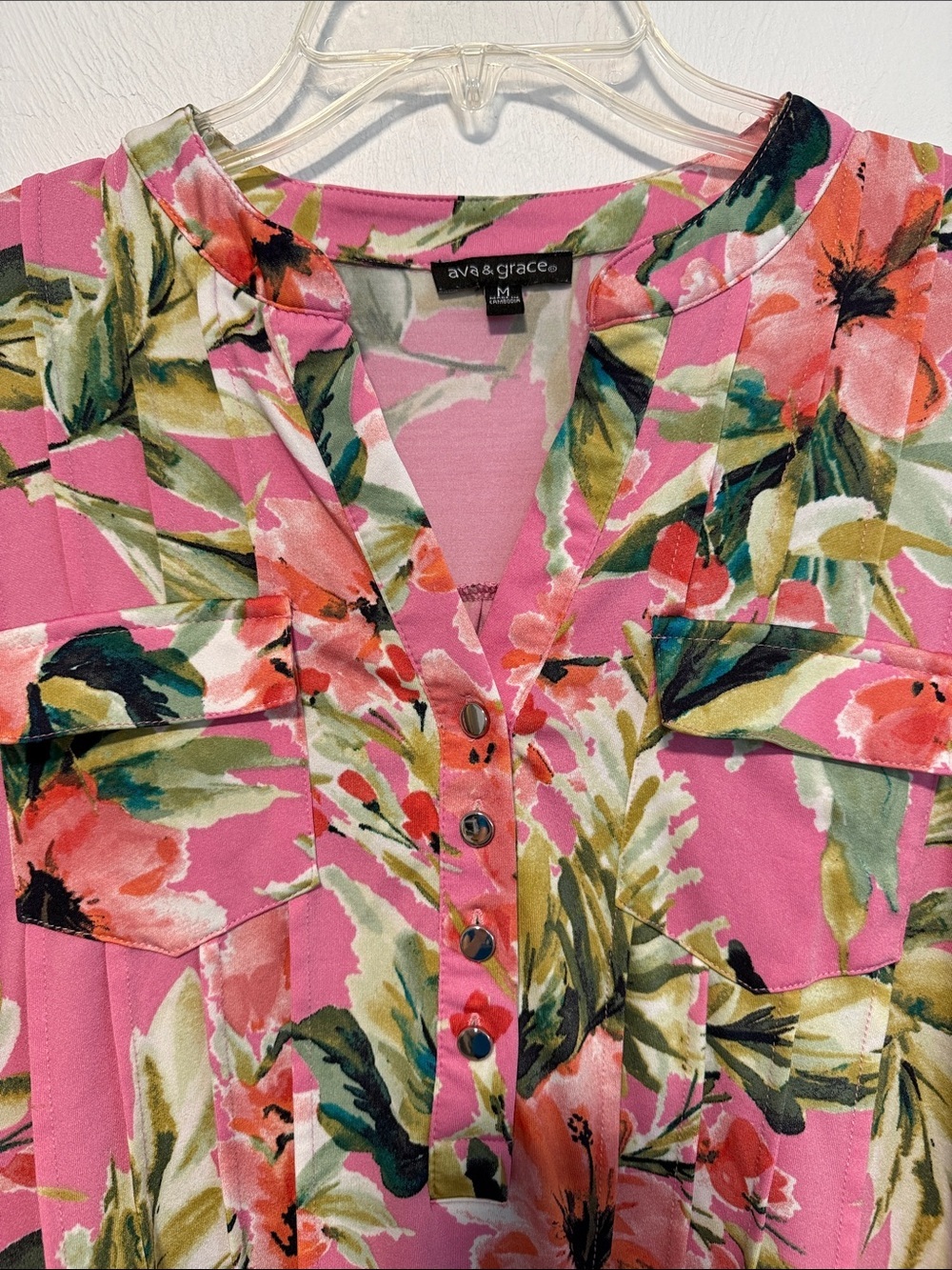 Ava & Grace Pink Floral Pullover Blouse Women's Medium Boho Romantic Top - Picture 6 of 8